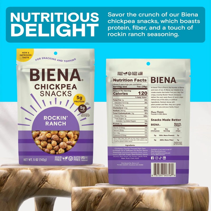 BIENA Rockin Ranch Chickpeas 8 Pack Plant Based Protein Gluten