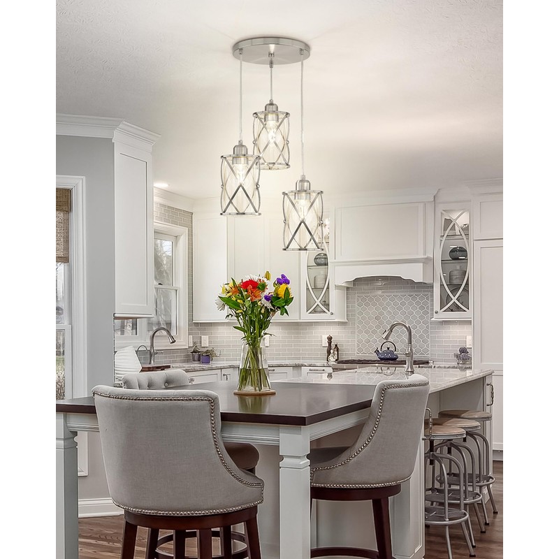 Osimir Brushed Nickel Dining Room Chandelier Light Fixture, 3-Light Pendant