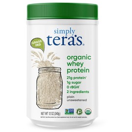 simply tera's Organic Whey Protein Powder - Grass Fed Whey Protein Powder Without Artificial Sweeteners, Unflavored, Non-GMO, Kosher, Gluten-Free - Plain Unsweetened 12 Oz.