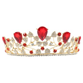 Red Crystal Crown,Baroque Crown Bridal Wedding Rhinestone Tiara Hair Accessories for Women Girls