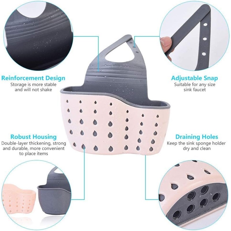 Cisila 2Pcs Sink Sponge Holder,Adjustable Silicone Sling Sponge Caddy with