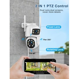 Dual Lens Security Camera Outdoor, 6MP WiFi CCTV Home Camera Surveillance Exterieur, 360° PTZ Outdoor Camera with Auto Tracking, Human Detection, 30m Color Night Vision, 2-Way Audio, IP66, Work Alexa