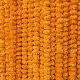 Premium - Set of 5 Orange Vibrant Artificial Marigold Garland for Decoration Indian– Realistic Silk Flowers for Diwali, Weddings, & Festive Decor OR25