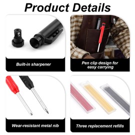 2 Pack Carpenter Pencils with 20 Refills, Mechanical Carpenters Pencil Set with Built-in Sharpener Long Head Deep Hole Marker Construction Pencils for Concrete Metal Builders Woodworking Architect