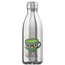 Thermo-Wasserflasche mit Aufschrift "I Love You This Matcha", lustig, niedlich, grüner Tee, vakuumisoliert, silberfarben