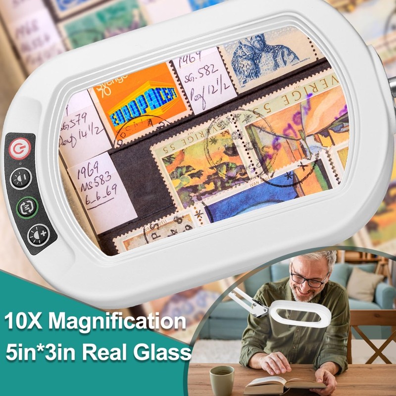 IVMAIE 10X Rectangle Magnifying Glass with Light, 5 Color Modes