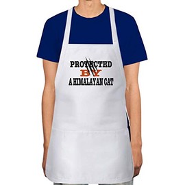Makoroni - PROTECTED BY A HIMALAYAN CAT Cat Cats Apron Adjustable Kitchen Chef Apron with 2 Pockets Cooking Baking, DesG92