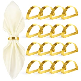 Worthyeah 16Pcs Metal Gold Napkin Rings Set, Stainless Steel Bright Gold Napkin Holder, Fall Thanksgiving Christmas Easter Napkins Rings for Table Decor Wedding, Banquet, Party
