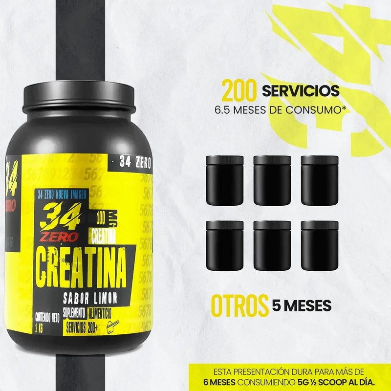 Creatina Monohidratada 1kg 34 Zero Suplemento Polvo 200servi