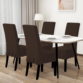 Easy-Going Dining Chair Covers Stretch Parsons Chair Slipcover with Skirt Chair Covers for Dining Room Restaurant Banquet (4 PCS, Chocolate)