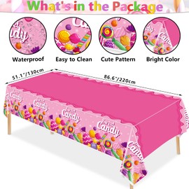 Hegbolke 4 Pack Candy Land Tablecloths 86 x 51 Inch Lollipop Plastic Tablecloths Candyland Birthday Tablecloth Table Covers for Candyland Party Decorations Two Sweet Birthday Decorations
