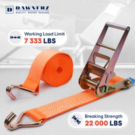 Dawnerz Heavy Duty 4 Inch x 30 Ft Ratchet Straps - 22,000 Lb Breaking Strength Tie Downs Ratchet Straps with Double J Hooks for Trucks & Trailers