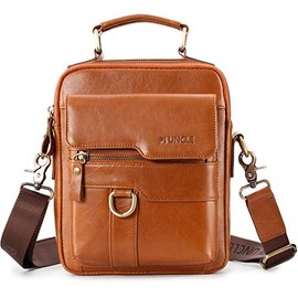 BAIGIO Men's Genuine Leather Shoulder Bag Messenger Briefcase CrossBody Handbag Satchel Travel bag (Brown)
