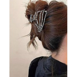 Women's Punk Style Skull Design Hair Claw, Summer/Fall Fashion All-match Hair Claw for Hairstyle Ideas, Daily Casual Versatile Back To School Hair Accessories, Trendy Punk Accessories for Birthday Gifts:_Signal Black_one-size