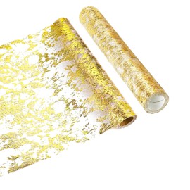 TuTuYa Gold Table Runner, 2PCS 9ftx11in Gold Metallic Table Runner, Sequin Glitter Foil Mesh Table Runner Decorations Ideal for Party, Christmas, Wedding, Birthday, Holiday