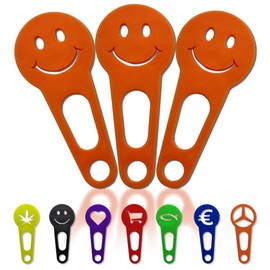 3 x Shopping Trolley Remover for Removing as Key Chain; Shopping Trolley Token Immediately Removable, Set of 3, Handmade (Orange, Happy Face)