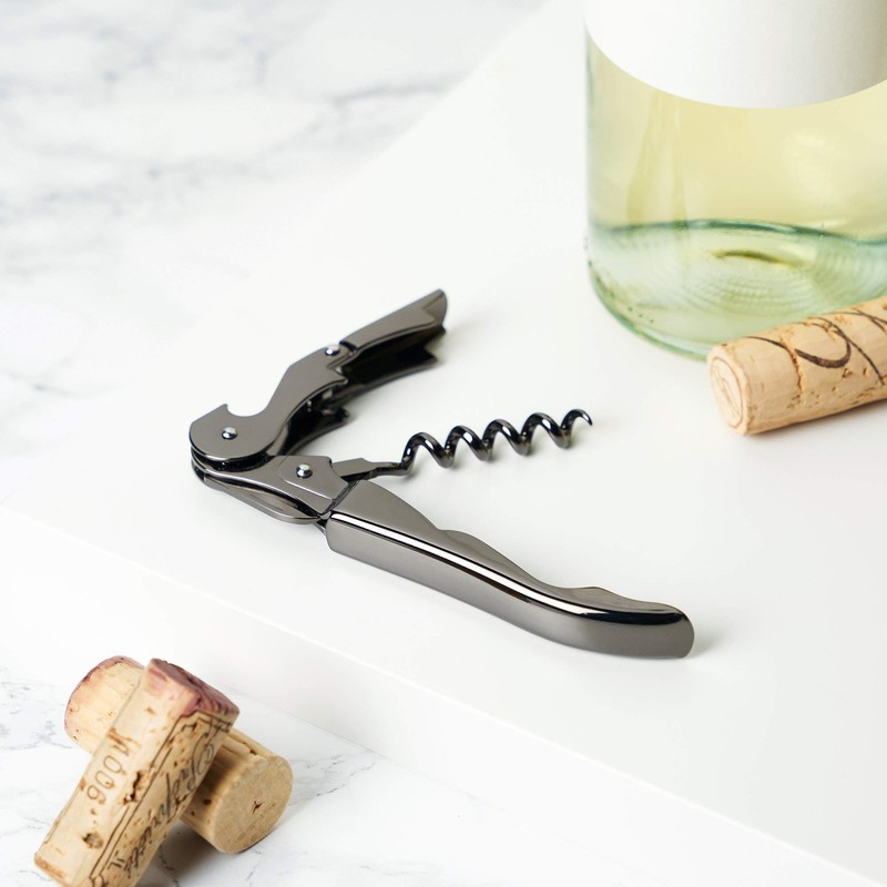 Viski Gunmetal Signature Double Hinged Waiters Corkscrew Wine Opener, Stainless