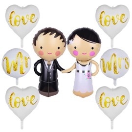IETWATE 8PCS Groom and Bride Balloons Wedding Decorations, Heart Shaped Just Married Decorations Balloons, Aluminum Foil Wedding Balloons, Engagement Balloons Mr and Mrs Decorations
