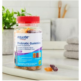 Equate Gomitas Probióticas de Suplemento Dietetico Diario 3 en 1, 60 Gomitas Sabores Naturales de Frutas.
