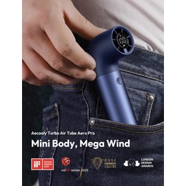 Aecooly Portable Handheld Fan, Powerful Turbo Air Tube Fan, 19000 RPM High Speed Aero Pro, 15H Max Cooling Time, 6 Speeds Aluminum Case, Mini Pocket Design, for Travel Beach Outdoor Activities -Blue