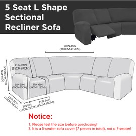 Peryiter 7 Pcs L Shape Sectional Recliner Sofa Covers 5 Seat Sectional Couch Covers Milk Silk Velvet Stretch Reclining Sofa Slipcover Furniture Protector for Living Room(Dark Gray,Milk Silk)