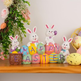 Aymolas Easter Bunny Eggs Centerpiece Tabletop Decorations, Resin Rabbit Figurine Decor Happy Easter Eggs Spring Bunny Statue for Home Tiered Tray Decorations