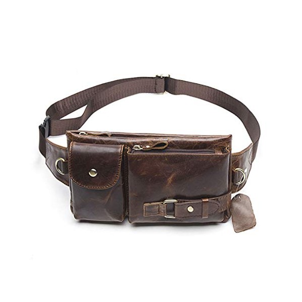 Xieben Vintage Leather Waist Bag Fanny Pack for Men Women Travel Hunting Hiking Climbing Multi-Purpose Hip Bum Belt Slim Cell Phone Purse Wallet Pouch Brown