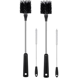 4 Pack Water Bottle Brushes with Straw Cleaner, Stainless Steel Handle Baby Bottle Brush Cleaner, Kitchen Scrub Cleaning Brushes for Cup, Wine Glasses, Coffee Mugs, Tumblers, Wine Decanters, Black