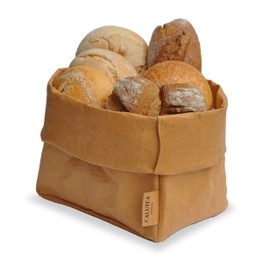 Large XXL Bread Basket/Sand/Modern/Vegan Leather as Fabric Alternative/Bread Bag/Bread Basket/Fruit Basket, Foldable Roll-Up Basket/CALUTEA 21 cm Diameter