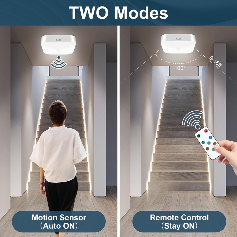 WhitePoplar Motion Sensor Rechargeable Ceiling Light Indoor with Remote, Wireless