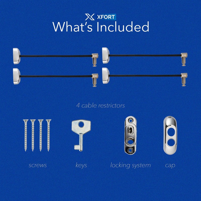 XFORT 4 Pack Viper Key Locking Cable Window Restrictor in