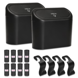 DYOUen 2pcs Car Trash Can Small With Trash Bags And 2pcs Car Headrest Hooks, Hanging Waterproof Storage Box Rubbish ​Bin For Storage And Organization (2)