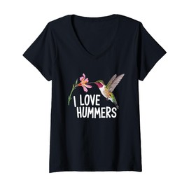 Womens Cool I Love Hummers bird cute Colibri Flower Tropical Summer V-Neck T-Shirt