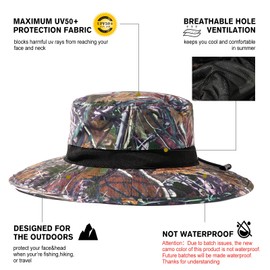 Mens Camo Wide Brim Sun Hat M/L UV Protection Boonie Bucket Sunhat Summer Beach Golf Hiking Safari Outdoor Fishing Garden SPF 50 56-59cm