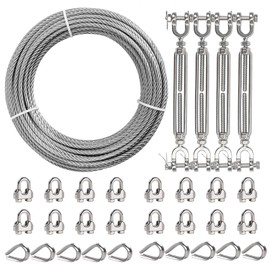 1/4" Wire Rope Kit, 50ft Stainless Steel Cable with 4Pcs 1/4 Turnbuckle, Clamp & Thimble, 7x19 Strands Heavy Duty Metal Cable,1400 lbs Load Limit, Turnbuckles for Cables Wire, Zipline