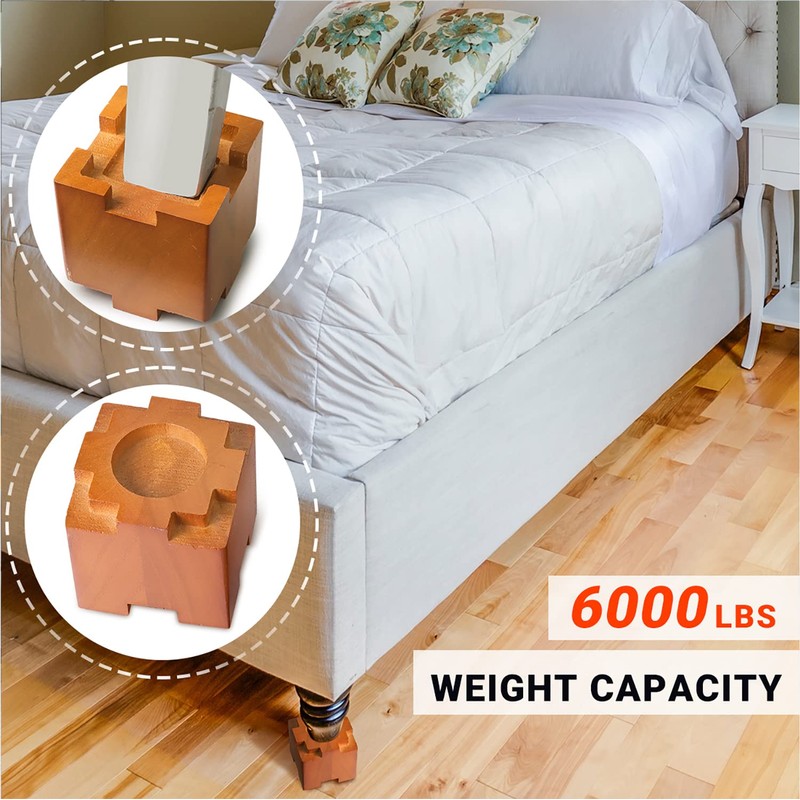 Wood Bed Risers with Non-Slip Rubber Pad, Stackable Furniture Risers