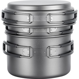 Explorer Bear Titanium Stackable Camping Cooking Pot Mess Kit Set