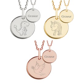 Kette Kinder personalisiert Rosegold (Silber 925 vergoldet) | Halskette Mädchen Jungen Ketten Anhänger mit Gravur Symbol (Einhorn, Regenbogen, Drache, Engel) Namen | Schmuck Geschenk zur Taufe