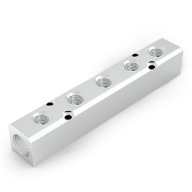 GASHER 1PCS Aluminum 5 Way 7 Port Pneumatic Manifold Air Distribution Block Splitter 1/4" Output Port 1/2" Supply Port