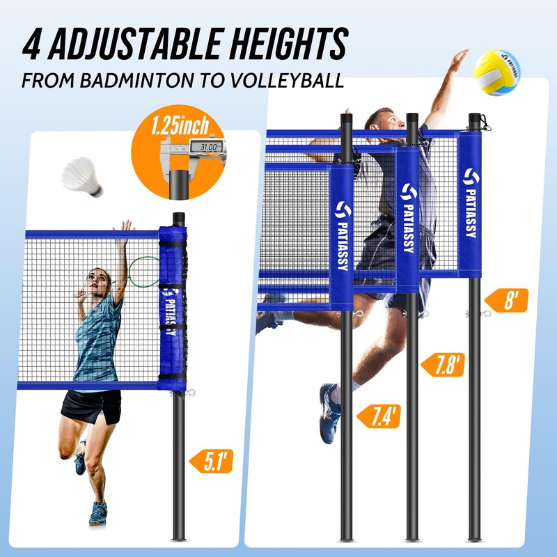 Volleyball Badminton Net Set Combo for Backyard Beach, 2-in-1 Adjustable