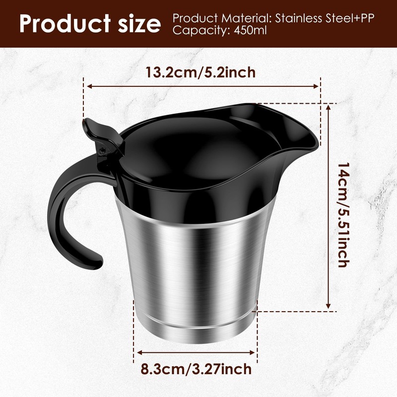 Insulated Gravy Boat, 450ml Gravy Jug with Hinged Lid, Double