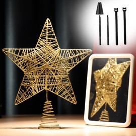 Lightweight Christmas Tree Star Topper with Tree Topper Stabilizer Holder - Twinkly 10'' Large Gold Star Christmas Trees Top Decorations,Xmas Tree Topper Indoor Outdoor