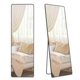 SONGMICS Full Length Mirror, 63 x 19.7 Inches, Rectangle Full Body Mirror with Stand, Aluminum Alloy Frame Floor Mirror, Tempered Glass, for Bedroom, Living Room, Cloakroom, Ink Black ULFM030B01