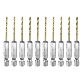 sourcing map 10pcs 1/4" Hex Shank Drill Bit 5/64" Gold Titanium M2 High Speed Steel Twist Drill Bit 135 Degree Split Point Tip Drilling Tool with Quick Change Hex Shank for Metal Wood Plastic