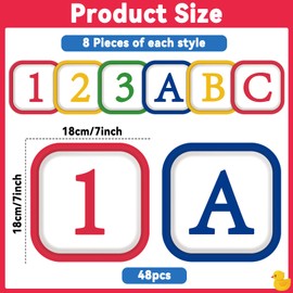 Naozinebi 48 Pcs Friend Street Party Decoration ABC and 123 Alphabet Paper Plates First Day of School Party Supplies Inspire Story Birthday Decor for Celebration Back to School Birthday Decoration