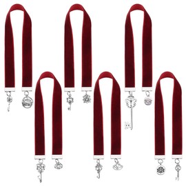 PLIGREAT Vintage Lotus Key Pendant Bookmark Wine Red Velvet Retro Bookmarks Metal Charm Bible Book Mark for Women Men Book Lovers Teacher Christian Gifts