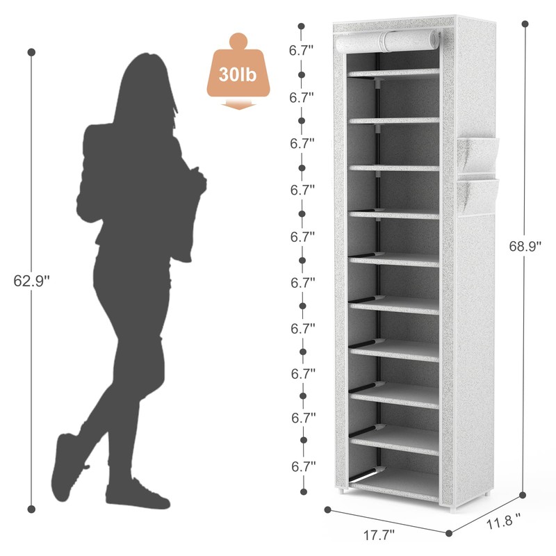 VTRIN 10-Tier Shoe Rack with Cover, Tall Narrow Shoe Organizer,