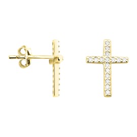 SOFIA MILANI - Women's Earrings 925 Silver with Zirconia Stones - Cross Stud Earrings, Yellow Gold, Cubic Zirconia