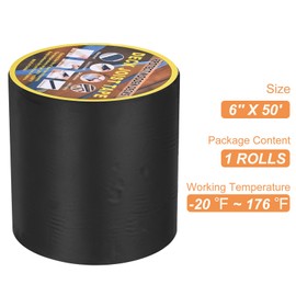 HARFINGTON Joist Tape for Decking 6" W x 50' L Weather-Resistant Butyl Joist Tape Flashing Joists Tape for Wood Decks and Beams Roof, Black