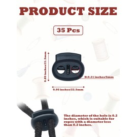 Cord Lock,35 Pcs Adjustment Cord Locks for Drawstrings,Black Plastic Cord Locks End Spring Toggle Stopper for Paracord,Dual Hole Cordlock Stoppers for Shoelaces,Backpack,Bags,Clothing,Lanyard and More